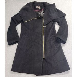 Cole Haan Signature Asymmetrical Wool Blend Coat Black Gold‎ Size 6 Preppy